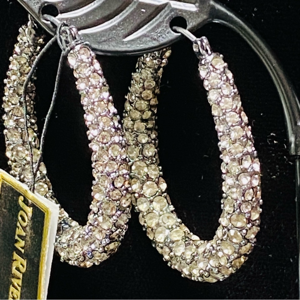 Vintage QVC Joan Rivers Classics Collection Pavé Hoop Earrings, Silver, Gunmetal